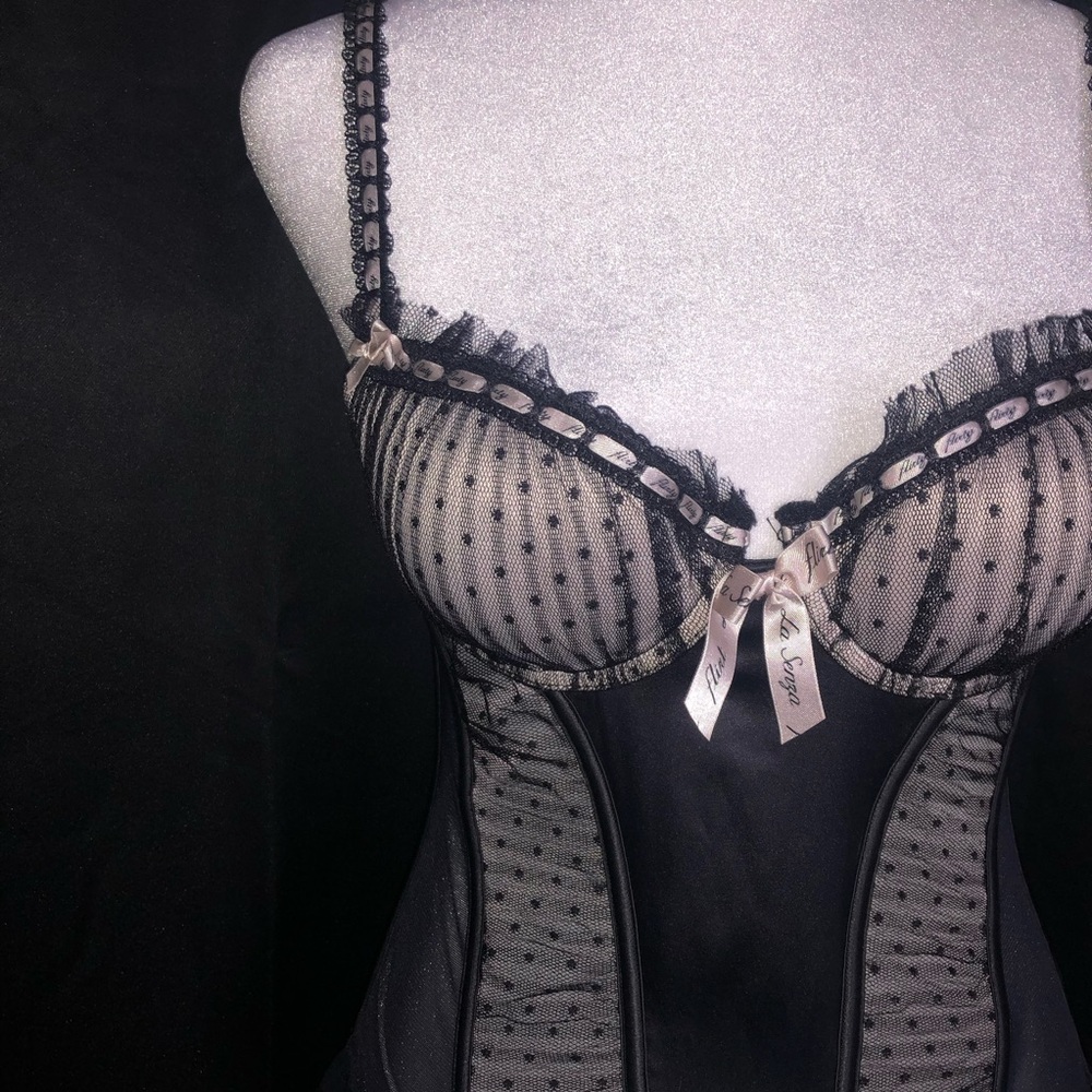 La SENZA Black Sheer Corset with Polka Dot Design - Picture 2 of 9